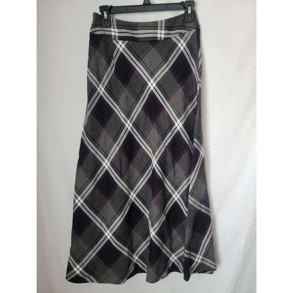 East 5th Women's Size 4 Plaid Midi Skirt A-Line Grey Black Purple White Winter